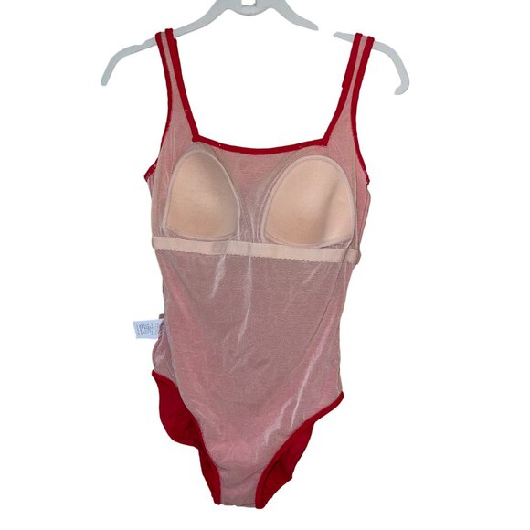 Gottex Vintage Womens Swimwsuit Size 12 Red Square Neck Scoop Back Stretch Knit - Picture 5 of 13